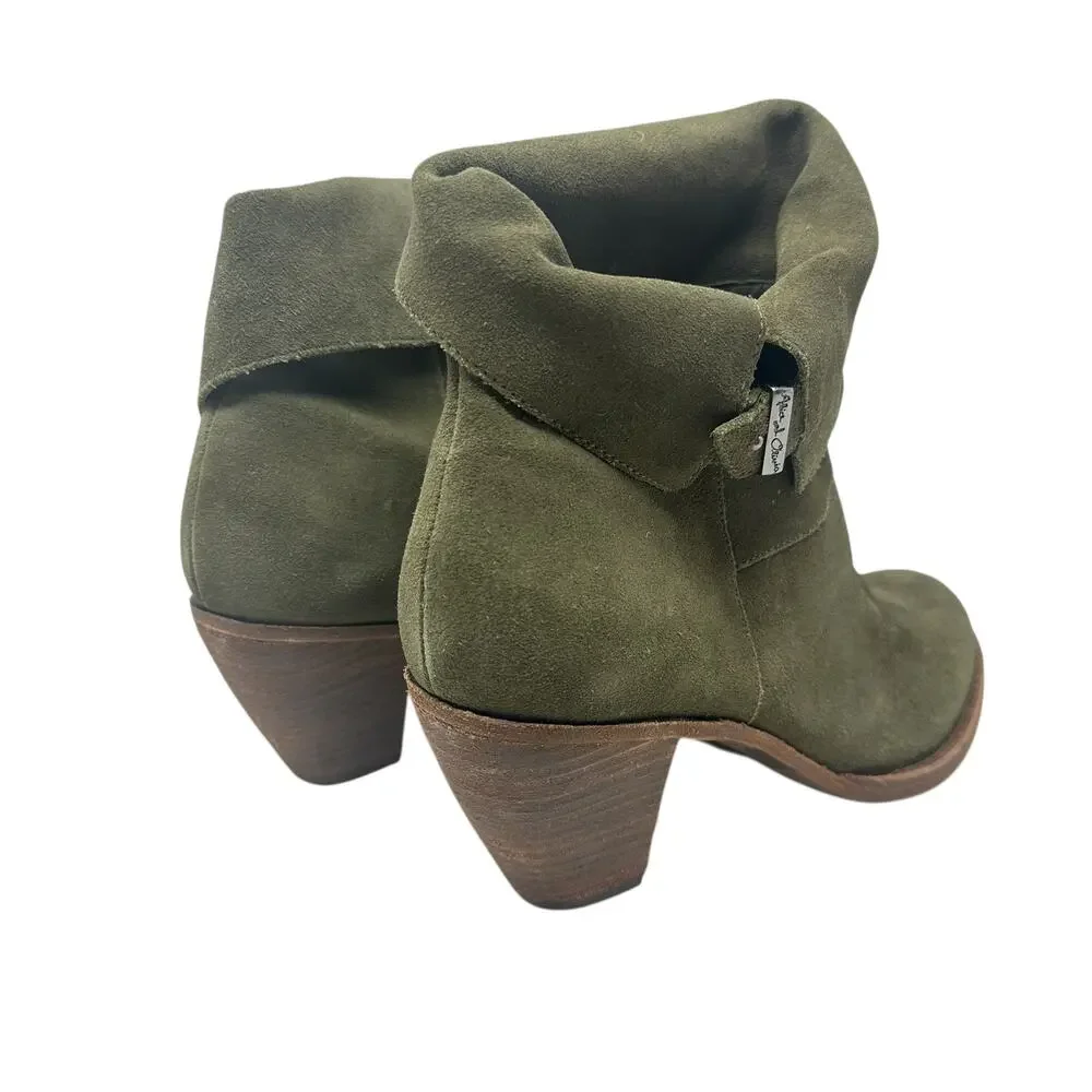 Alice + Olivia Caden Booties Boots Heeled Suede Olive Green Size‎ 40 US 10